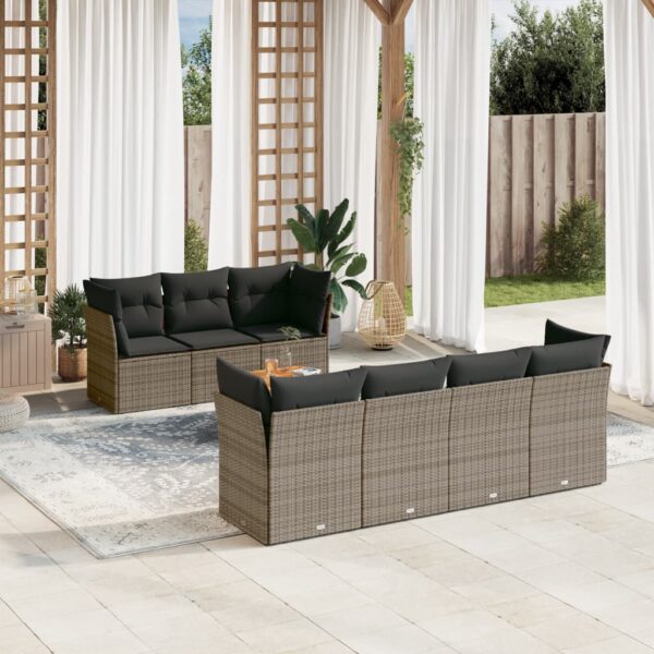 8-delige Loungeset met kussens poly rattan grijs