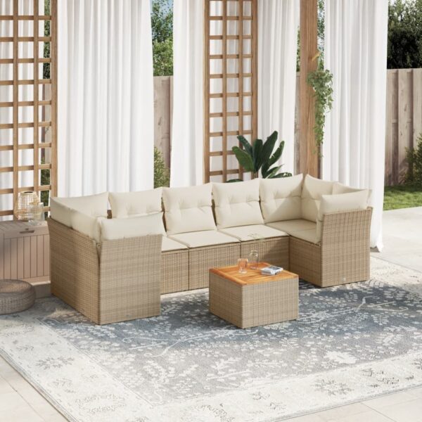 8-delige Loungeset met kussens poly rattan beige