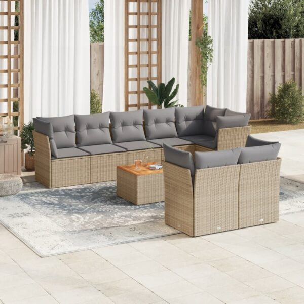 9-delige Loungeset met kussens poly rattan beige
