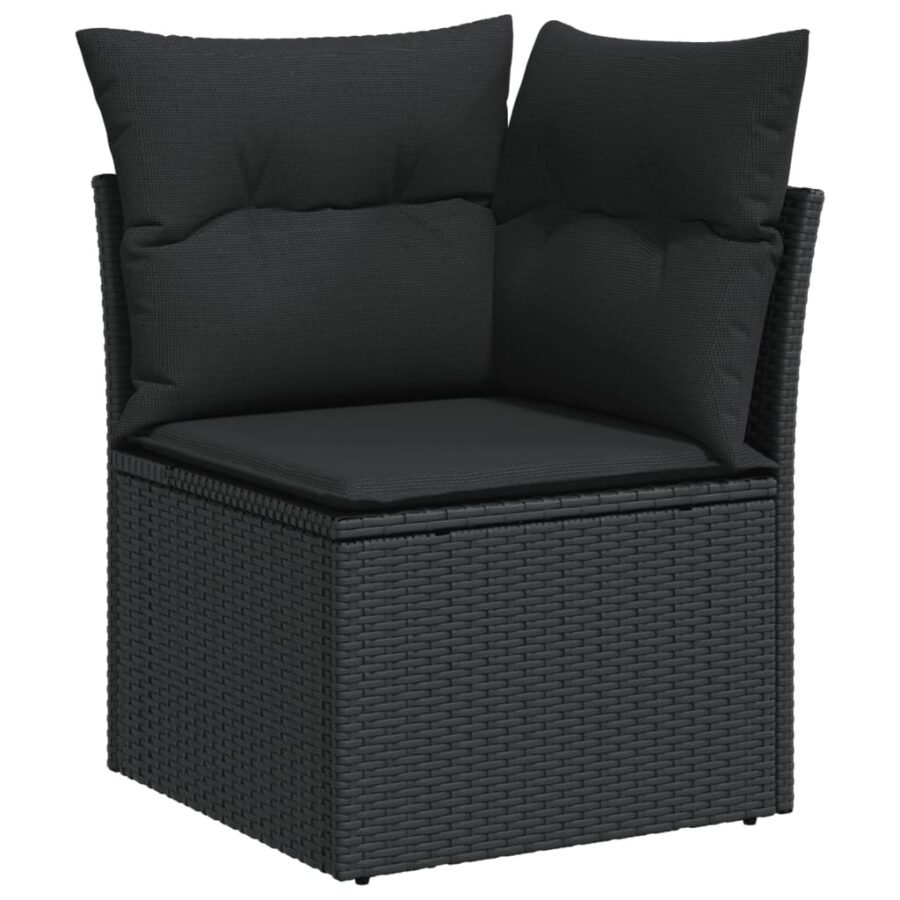 8-delige Loungeset met kussens poly rattan zwart - Afbeelding 4