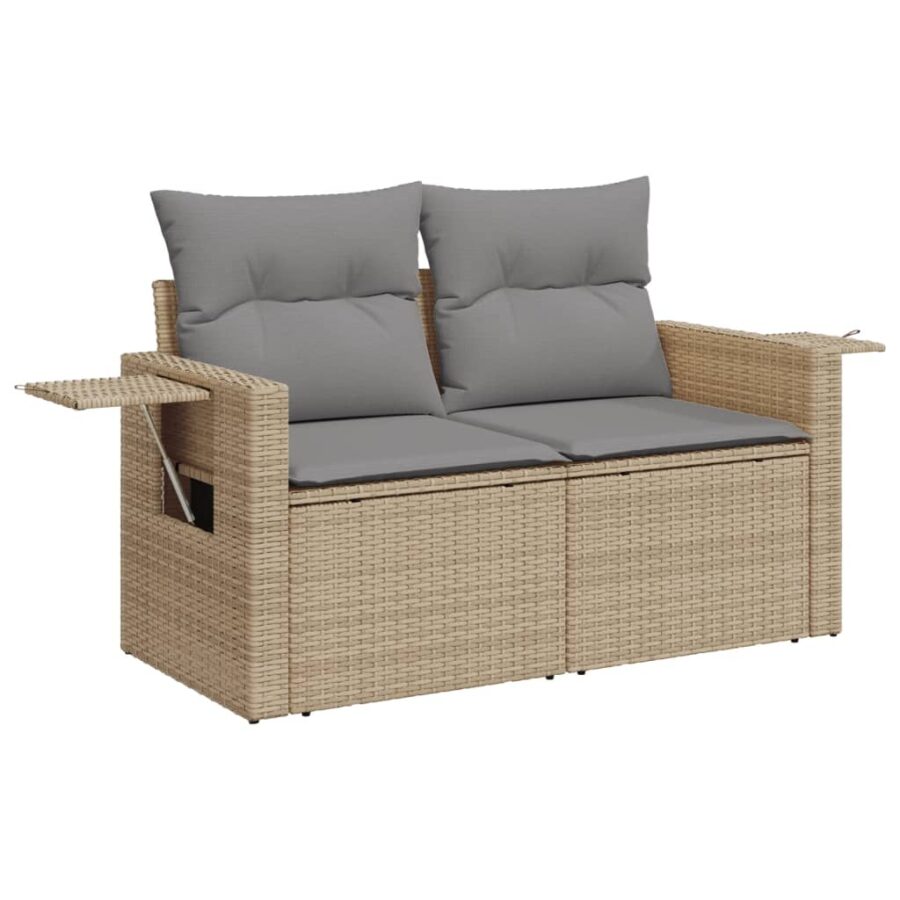 9-delige Loungeset met kussens poly rattan beige - Afbeelding 6