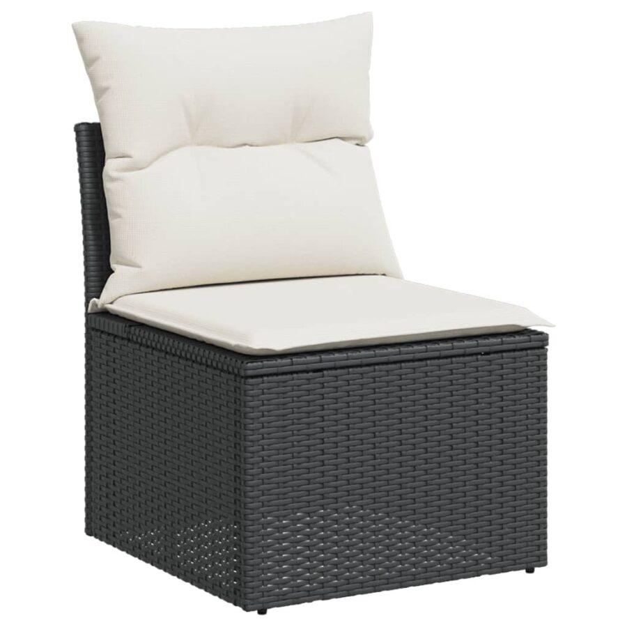 9-delige Loungeset met kussens poly rattan zwart - Afbeelding 3