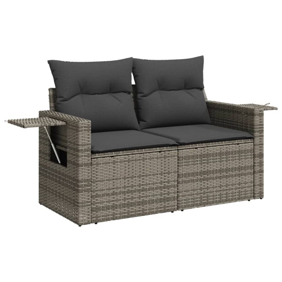 8-delige Loungeset met kussens poly rattan grijs - Afbeelding 5