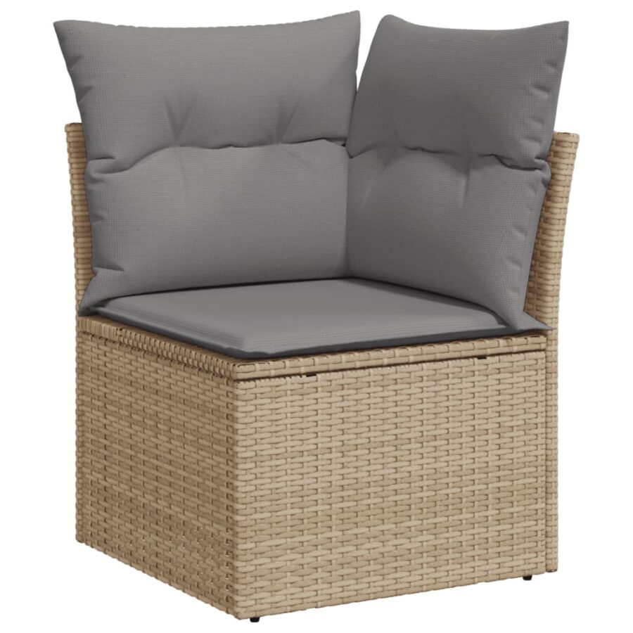 9-delige Loungeset met kussens poly rattan beige - Afbeelding 3