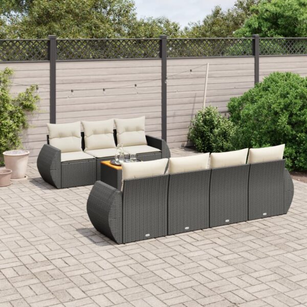 8-delige Loungeset met kussens poly rattan zwart