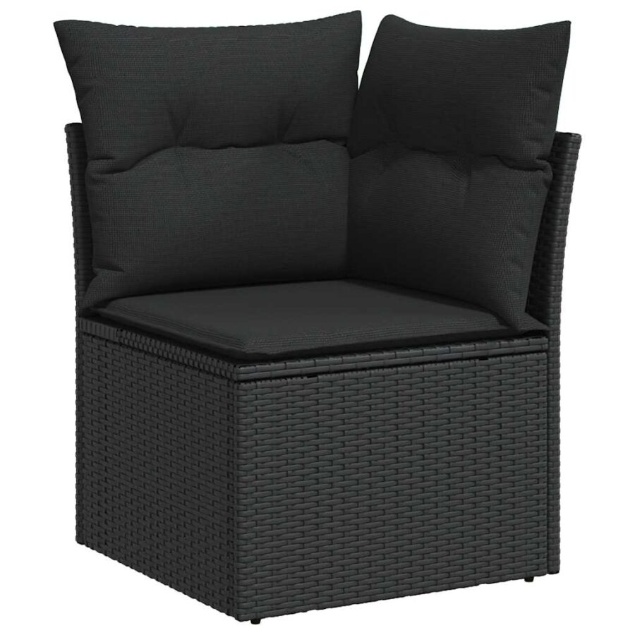 6-delige Loungeset met kussens poly rattan zwart - Afbeelding 4