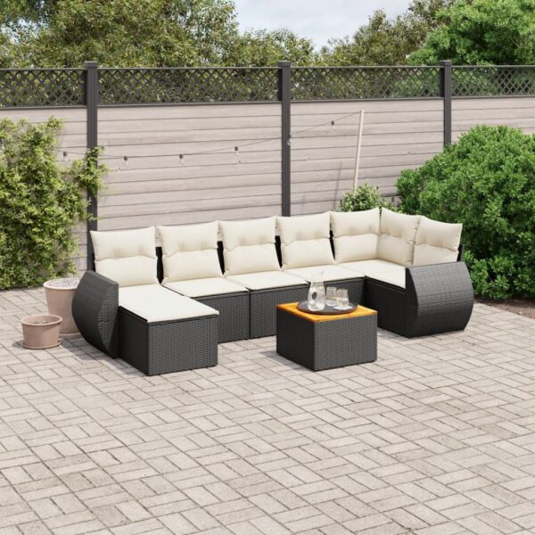 8-delige Loungeset met kussens poly rattan zwart