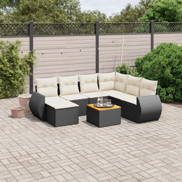 8-delige Loungeset met kussens poly rattan zwart