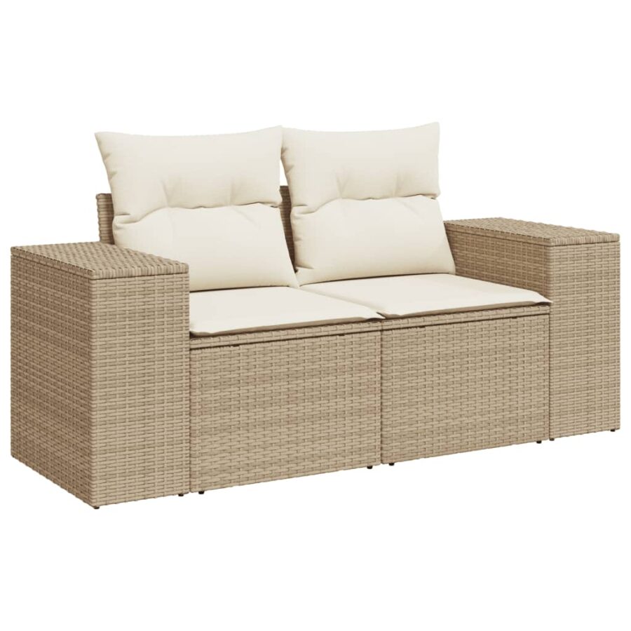 11-delige Tuinset met kussens poly rattan beige - Afbeelding 4