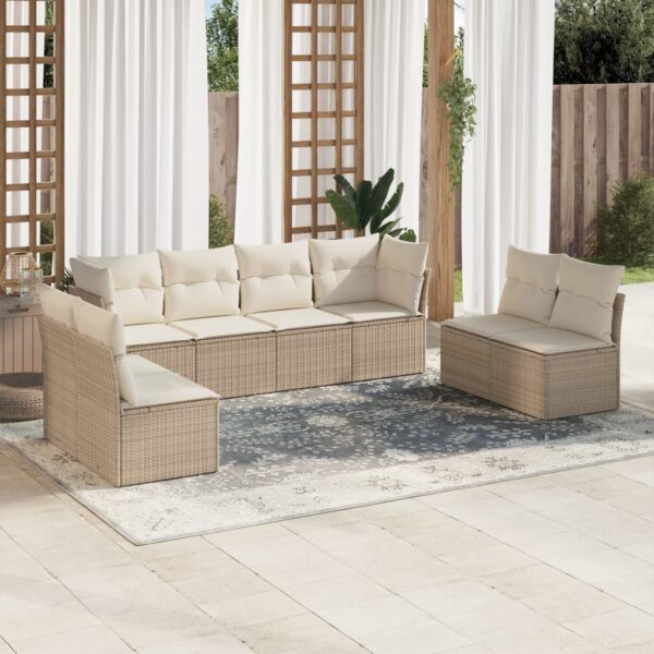 8-delige Loungeset met kussens poly rattan beige