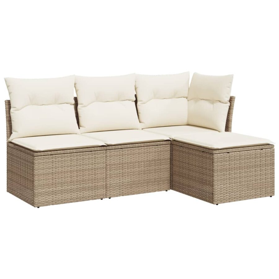 4-delige Loungeset met kussens poly rattan beige - Afbeelding 2