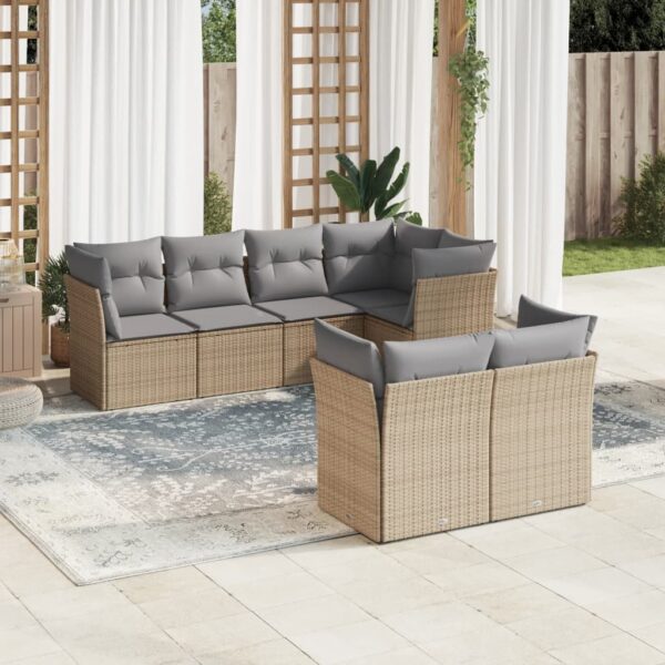 7-delige Loungeset met kussens poly rattan beige