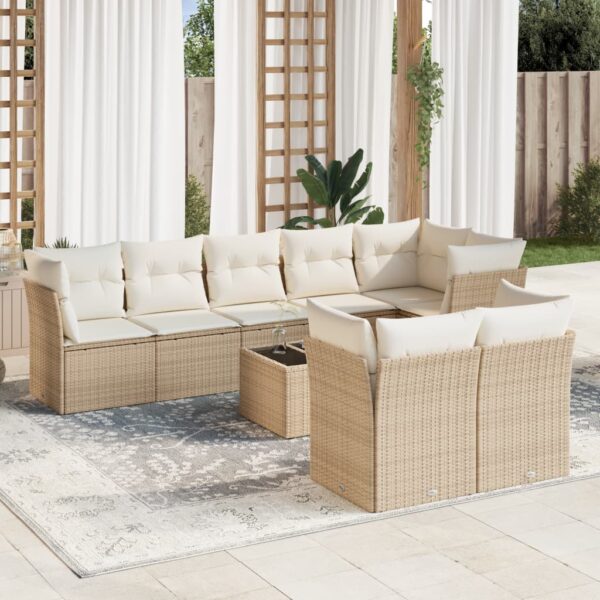 9-delige Loungeset met kussens poly rattan beige