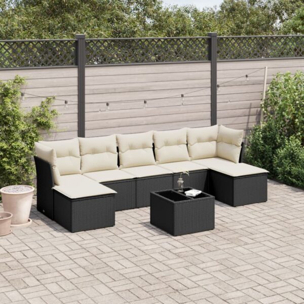 8-delige Loungeset met kussens poly rattan zwart