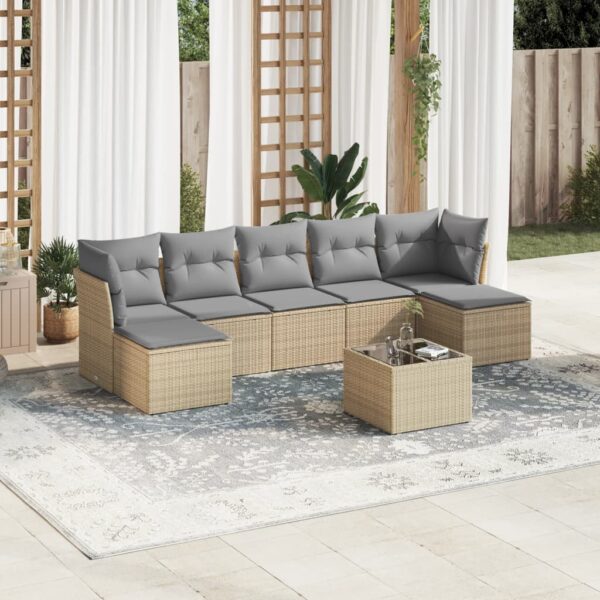 8-delige Loungeset met kussens poly rattan beige