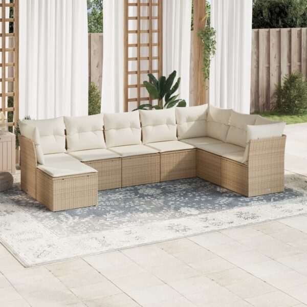 8-delige Loungeset met kussens poly rattan beige