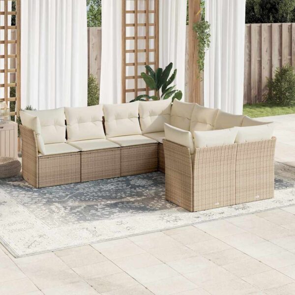 8-delige Loungeset met kussens poly rattan beige