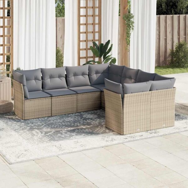 8-delige Loungeset met kussens poly rattan beige