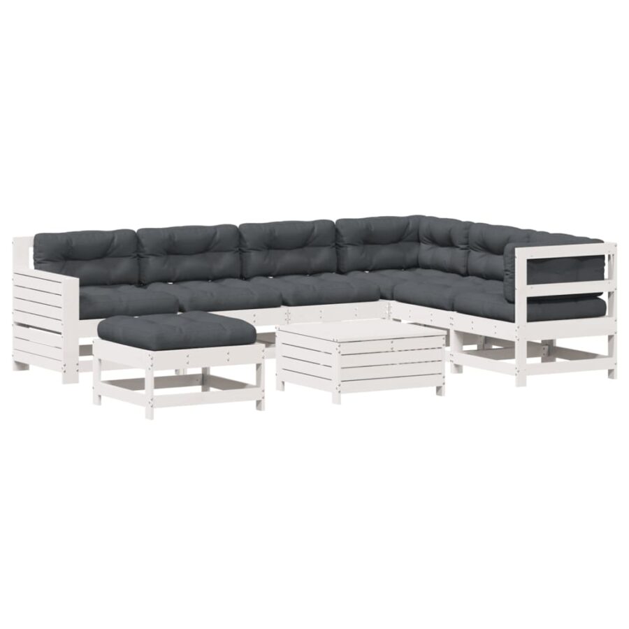 8-delige Loungeset met kussens massief grenenhout wit - Afbeelding 2