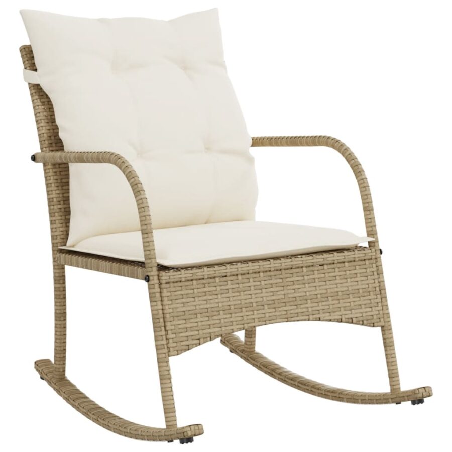 Tuinschommelstoel met kussens poly rattan beige - Afbeelding 2