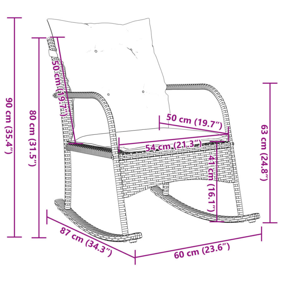 Tuinschommelstoel met kussens poly rattan beige - Afbeelding 8