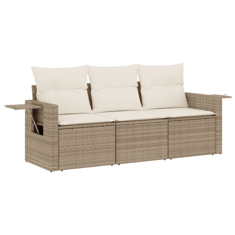 3-delige Loungeset met kussens poly rattan beige - Afbeelding 2