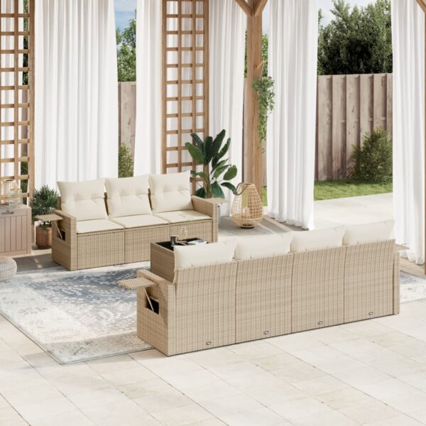 8-delige Loungeset met kussens poly rattan beige