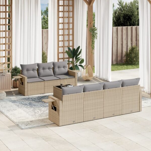 8-delige Loungeset met kussens poly rattan beige