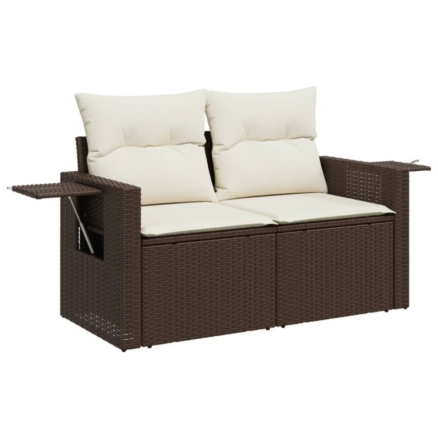 4-delige Loungeset met kussens poly rattan bruin - Afbeelding 6