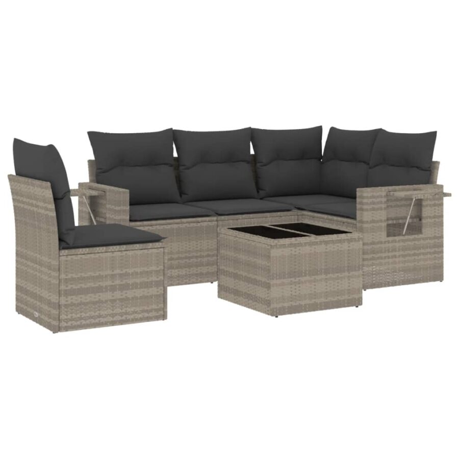 6-delige Loungeset met kussens poly rattan lichtgrijs - Afbeelding 2