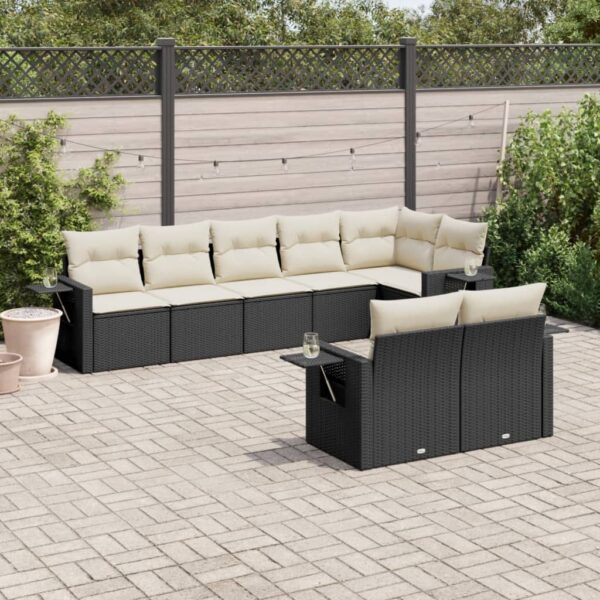 8-delige Loungeset met kussens poly rattan zwart