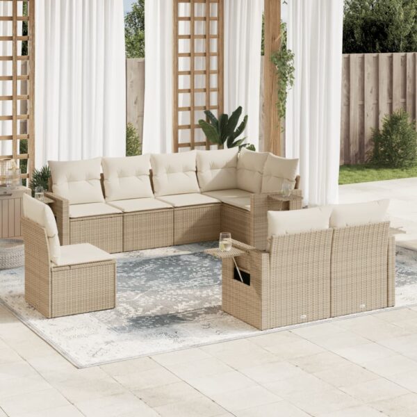 8-delige Loungeset met kussens poly rattan beige