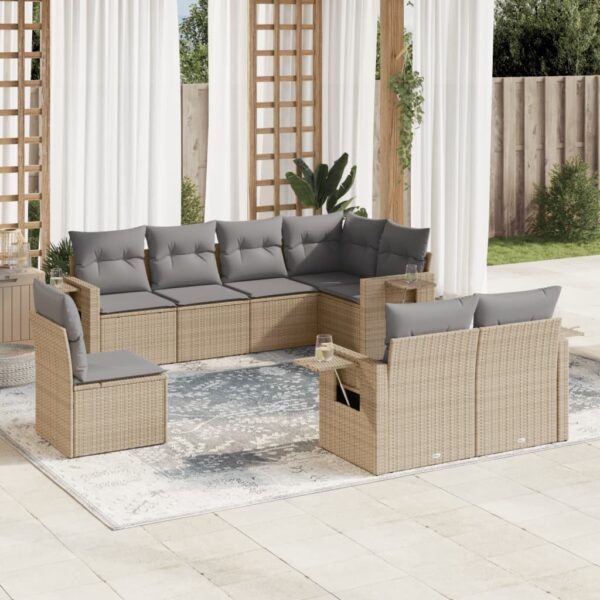 8-delige Loungeset met kussens poly rattan beige