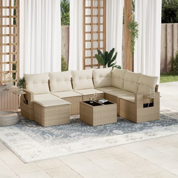 8-delige Loungeset met kussens poly rattan beige