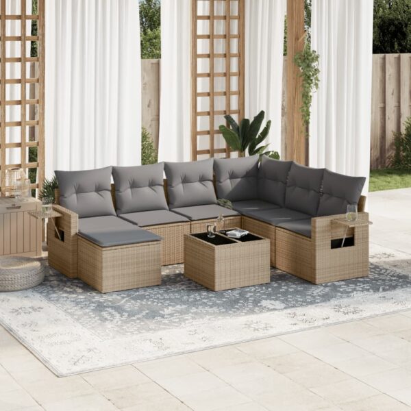 8-delige Loungeset met kussens poly rattan beige