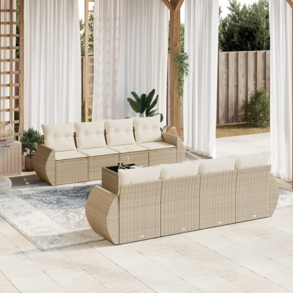 9-delige Loungeset met kussens poly rattan beige