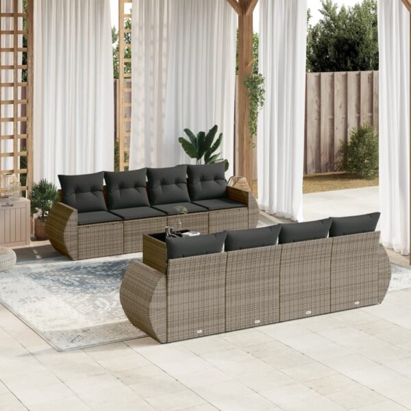 9-delige Loungeset met kussens poly rattan grijs
