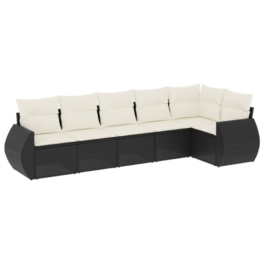 6-delige Loungeset met kussens poly rattan zwart - Afbeelding 2