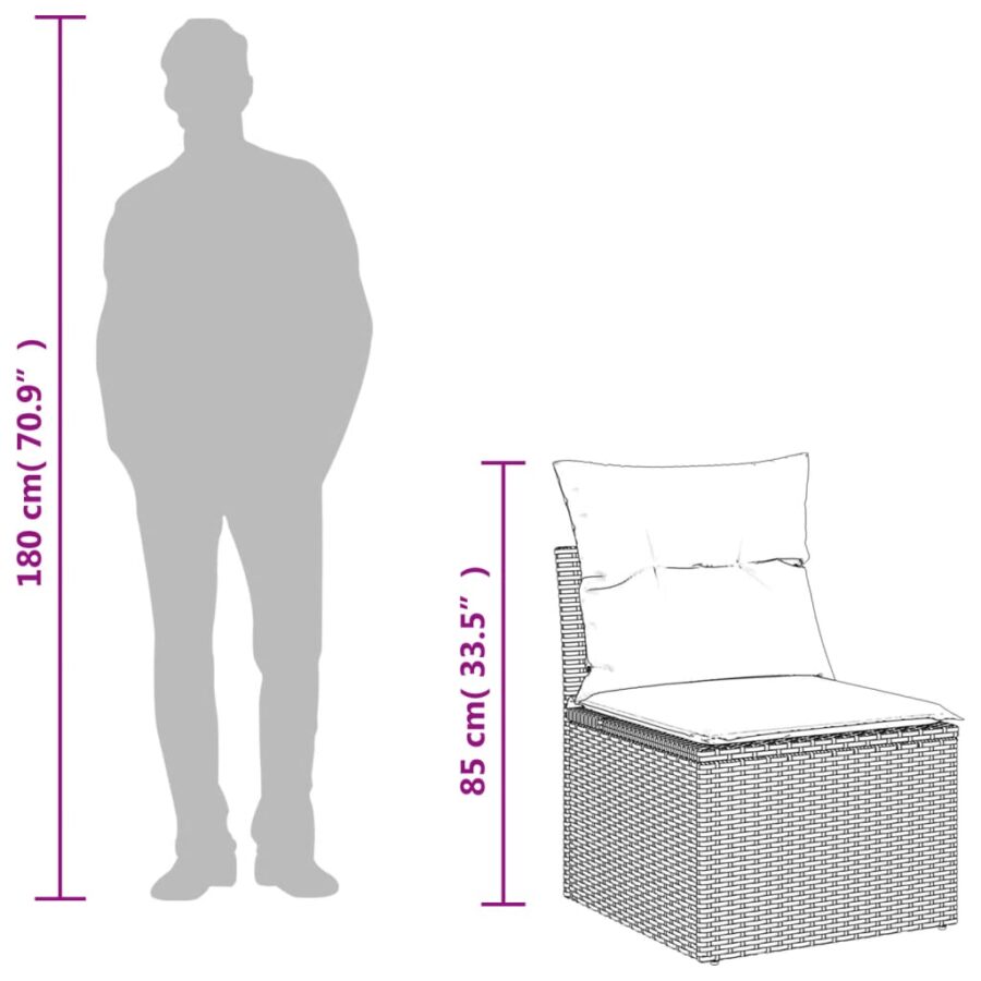 8-delige Loungeset met kussens poly rattan beige - Afbeelding 11