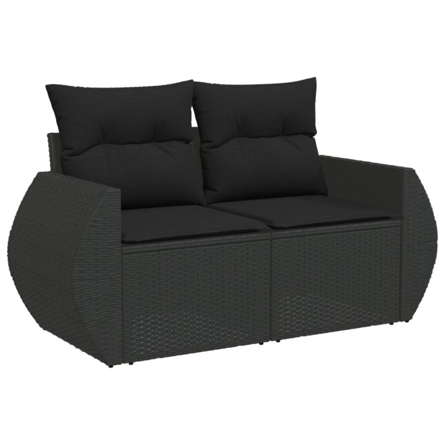6-delige Loungeset met kussens poly rattan zwart - Afbeelding 3