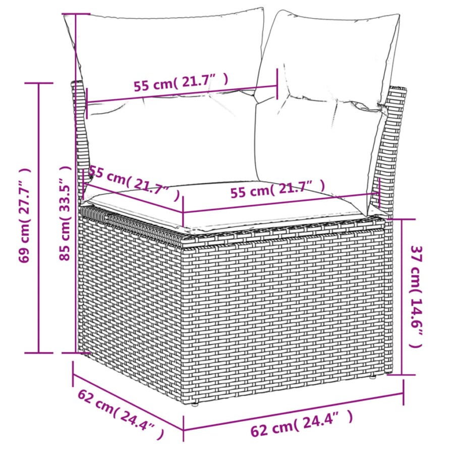 8-delige Loungeset met kussens poly rattan beige - Afbeelding 11