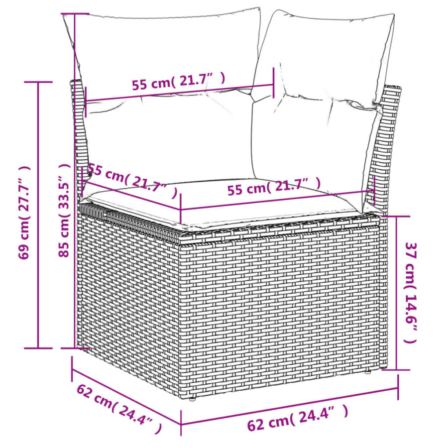 8-delige Loungeset met kussens poly rattan lichtgrijs - Afbeelding 11