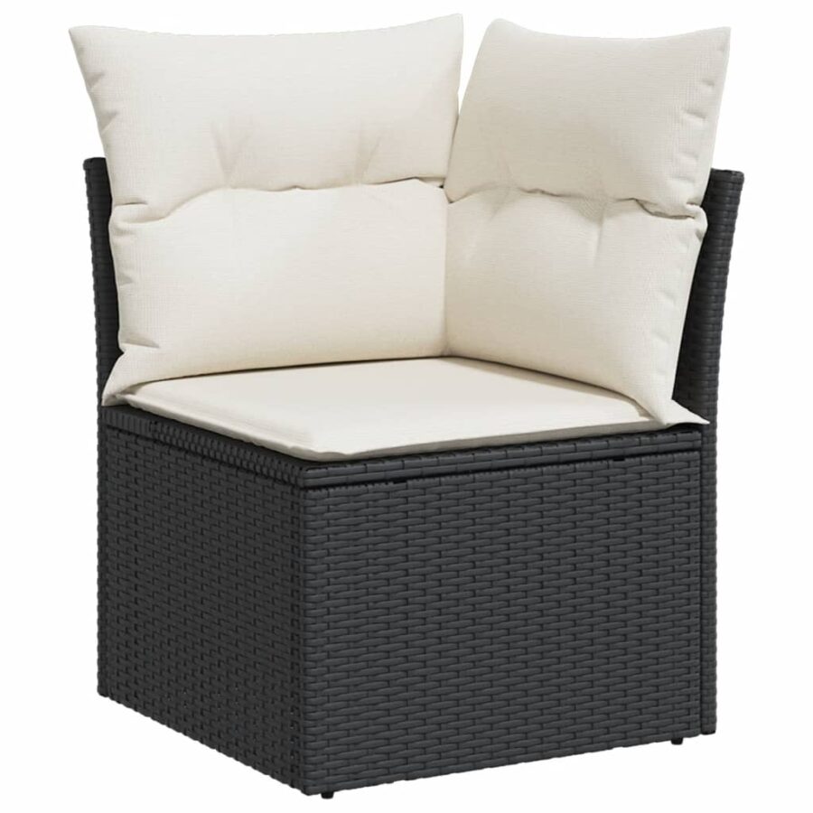 8-delige Loungeset met kussens poly rattan zwart - Afbeelding 4