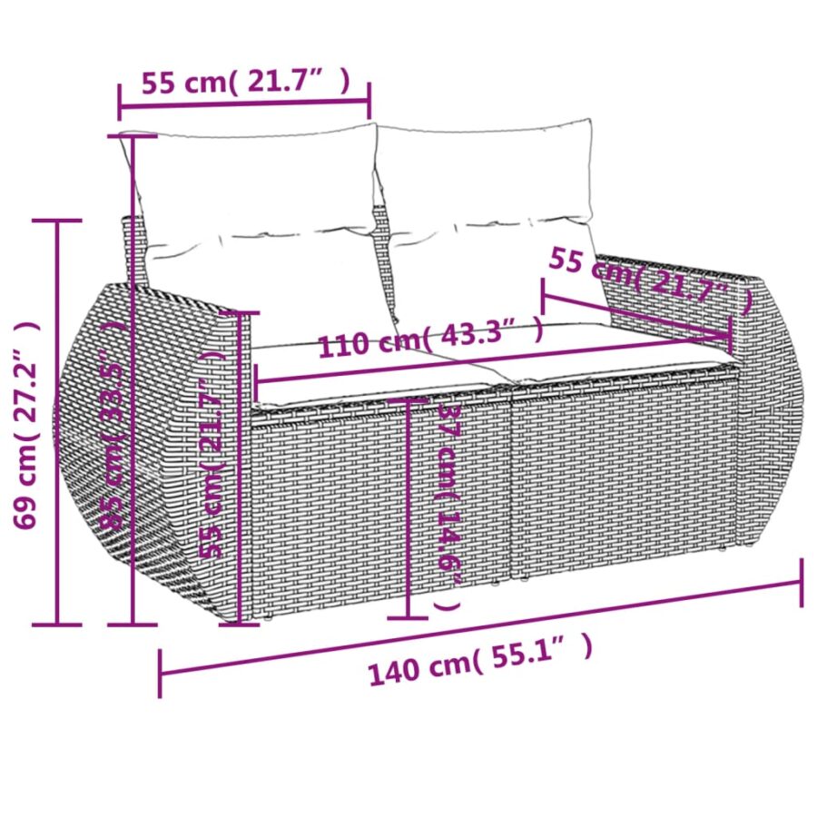 6-delige Loungeset met kussens poly rattan zwart - Afbeelding 8