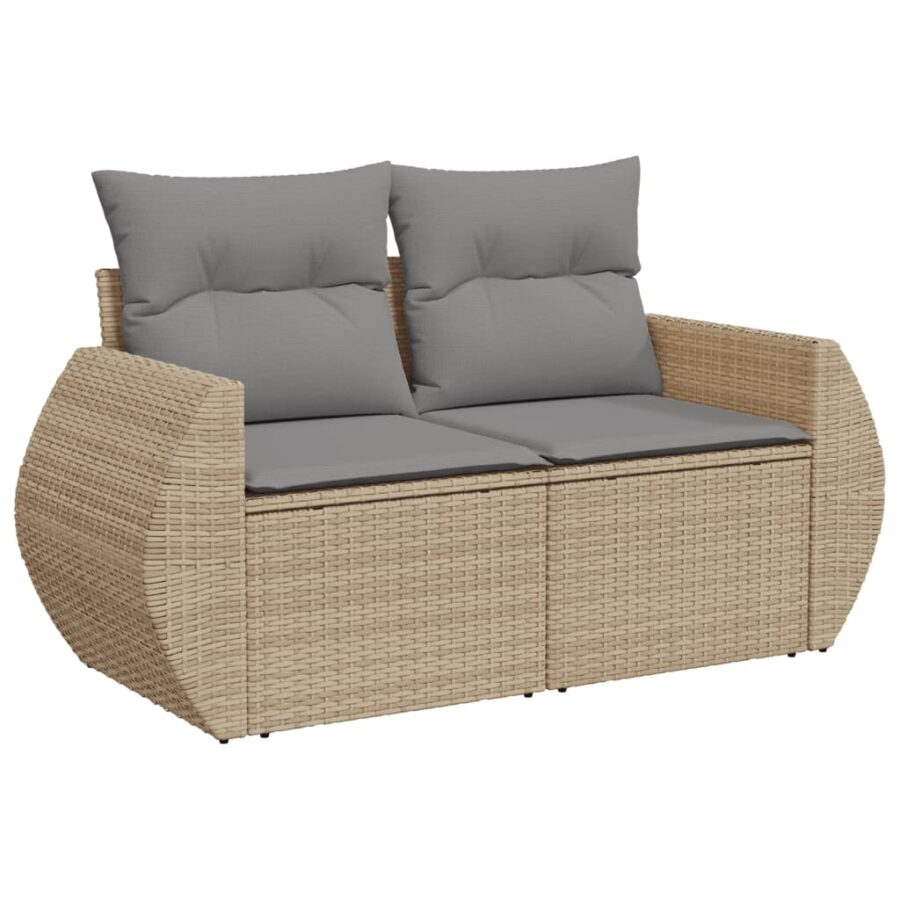 7-delige Loungeset met kussens poly rattan beige - Afbeelding 3