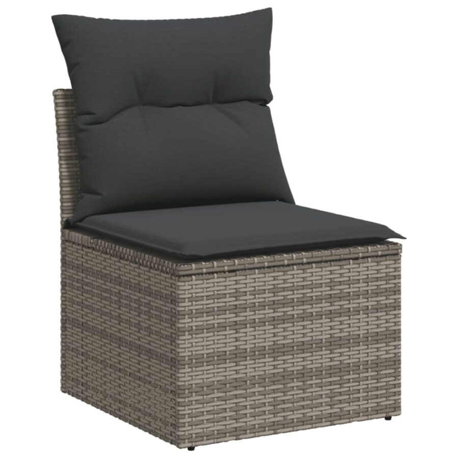9-delige Loungeset met kussens poly rattan grijs - Afbeelding 5