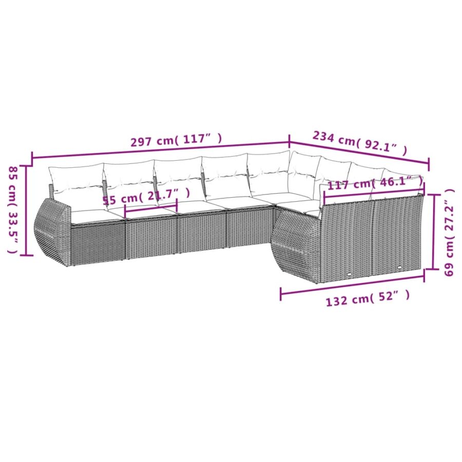 9-delige Loungeset met kussens poly rattan beige - Afbeelding 7
