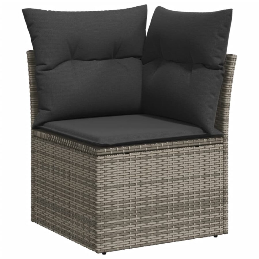 9-delige Loungeset met kussens poly rattan grijs - Afbeelding 4