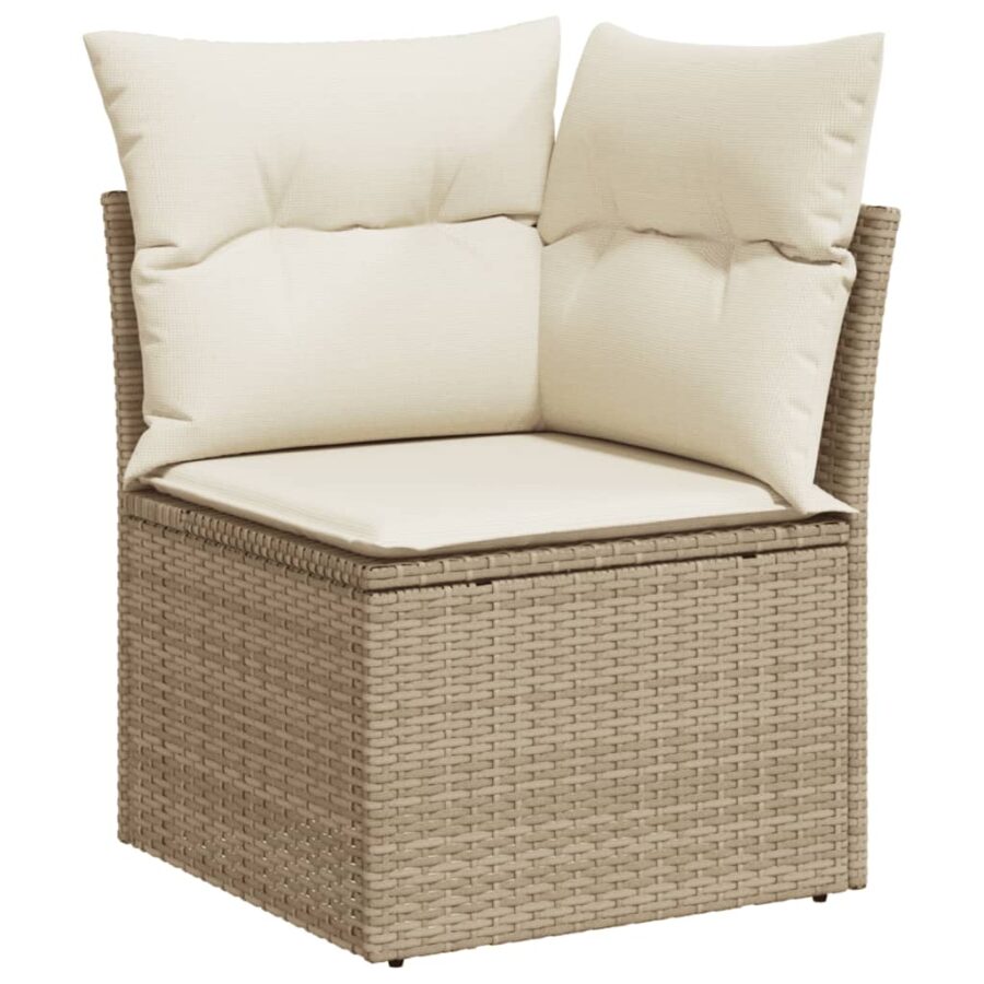 10-delige Loungeset met kussens poly rattan beige - Afbeelding 4