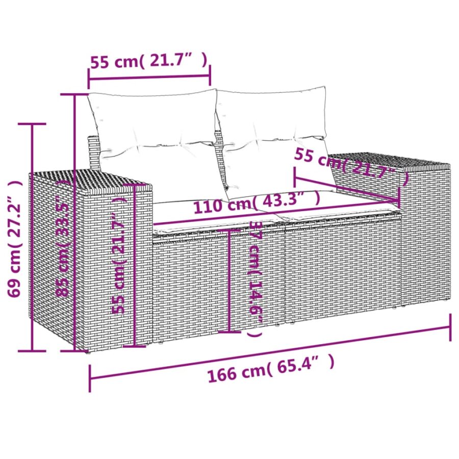 6-delige Loungeset met kussens poly rattan zwart - Afbeelding 8